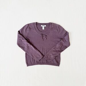 Tilly’s RSQ Purple Rayon Knit Lace Ruffle Ribbon Bow Sweater, Girls’ Large (12)